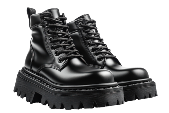 Stylish black leather platform boots chunky sole lace up detail edgy design