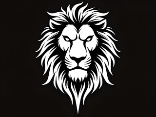 Obraz premium Lion Face Silhouette SVG – Black and White Vector of Majestic Lion Head