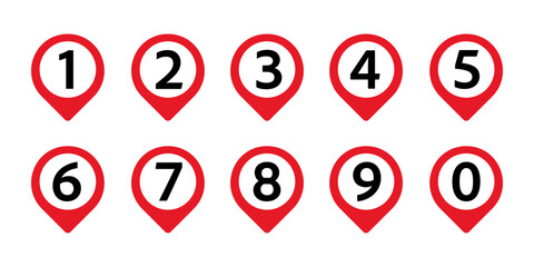 Map pin with numbers icons set. location and pointer symbol. Vector illustration.