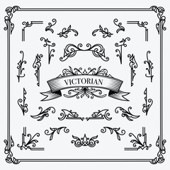 Set Vintage Victorian Line art Elements illustration