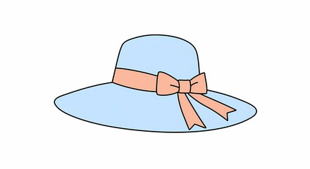 Blue Sun Hat with Ribbon Illustration for Summer Fashion