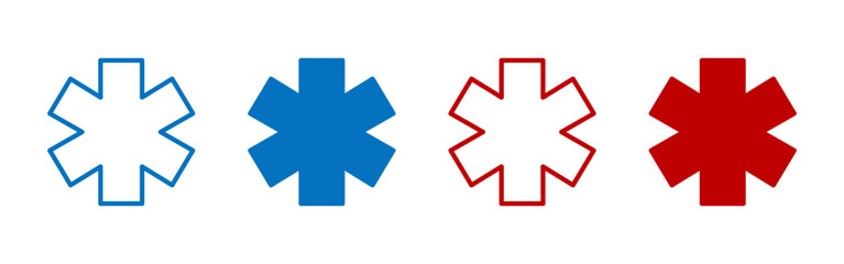 Medical star icons set. Medical alert emergency, EMT, EMS, Star of Life, Nurse, Doctor Caduceus, Medical Services. Vector illustration.