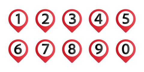Map pin with numbers icons set. location and pointer symbol. Vector illustration.