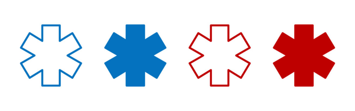 Medical star icons set. Medical alert emergency, EMT, EMS, Star of Life, Nurse, Doctor Caduceus, Medical Services. Vector illustration.