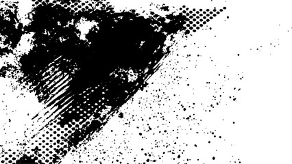 Naklejka premium Vector new style halftone dots modern grunge texture. Black Ink splatter brush stroke on black halftone dots abstract white background 