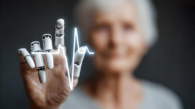 with robotic walker glowing softly as it adapts to her motion