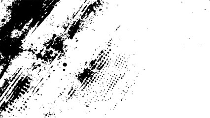Vector new style halftone dots modern grunge texture. Black Ink splatter brush stroke on black halftone dots abstract white background	