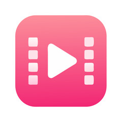 Vector - based pink - square icon with play button and filmstrip patterns. Great for video, media, entertainment in minimalist design.