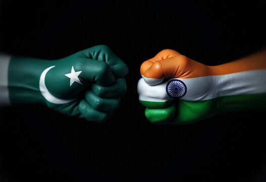 India And Pakistan Confrontation Fist Bump Conflict Tensions National Flags Background