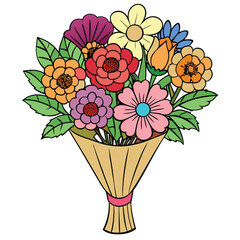 Colorful Flower Bouquet Wrapped in Paper, Isolated on White Background
