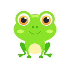 Obraz premium Vector - illustrated cute and whimsical icon of a green cartoon frog with big eyes and a smiling expression, suitable for nature, children's, playful - themed projects in a flat design style.