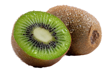 Fresh juicy kiwi fruit slices with water drops isolated on food diet life on transparent background