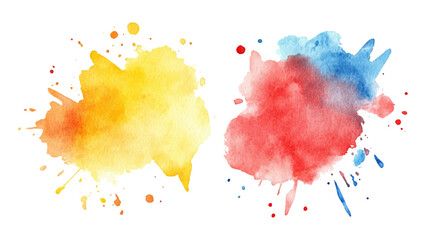 Set of watercolor circles brash multicolored. watercolor on white transparent background. Three watercolor spots with colorful drops and spray on a white background for artistic design projects
