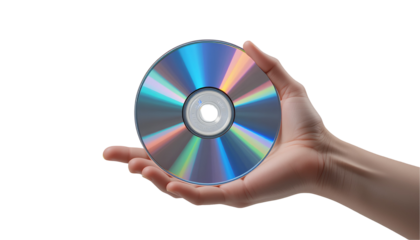 hand holding cd isolated on transparent background 