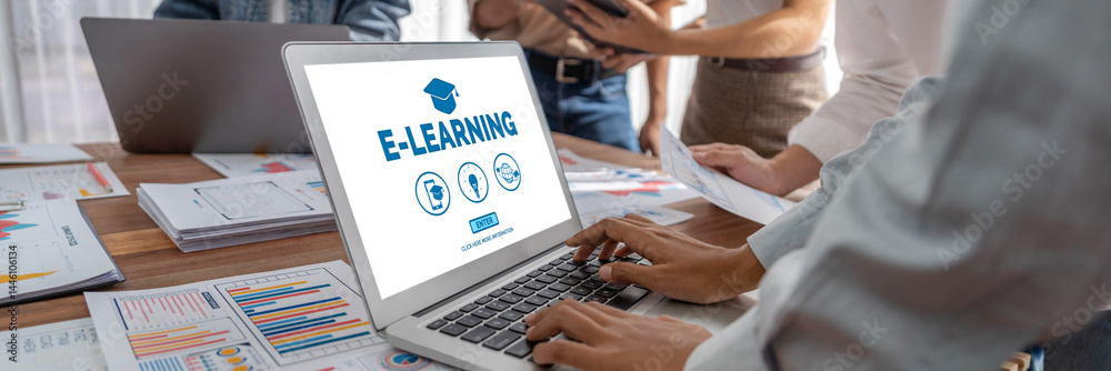 Poster E-learning website with brisk sofware for student to study online on the internet network