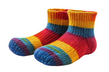 Rainbow striped hand knitted wool socks vibrant colors cozy feel soft texture bright comfy footwear