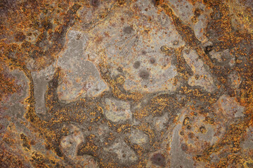Metals plate with rust interspersed texture.Corrosive grunge rusted hole spot on old white iron.Pattern of rusty corrosion and oxidized on the wall use as illustration for presentation background.