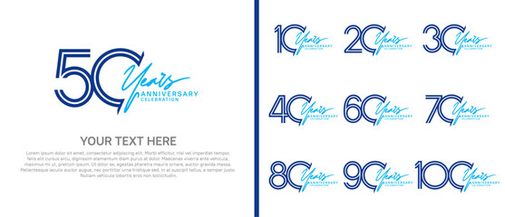 logo anniversary set. blue color with blue handwriting on white background for special event