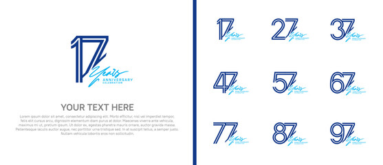 logo anniversary set. blue color with blue handwriting on white background for special event