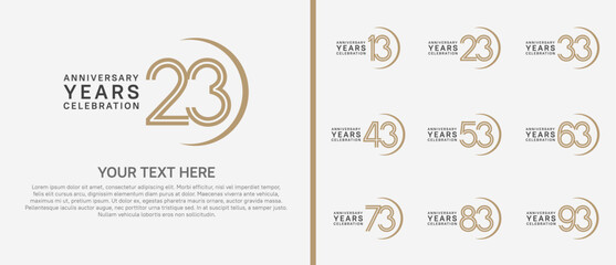 logo anniversary set. brown and black color with swoosh on white background for special event