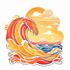 sunny orange cartoon wave vector pattern