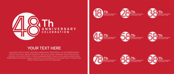 logo anniversary set. white color with circle on red background for special event
