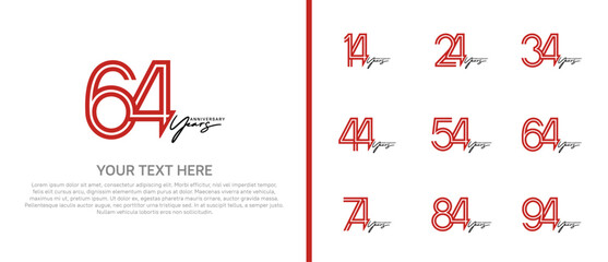 logo anniversary set. red color with black handwriting on white background for special event