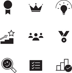 Success outline icons on transparent background,black and white icons set