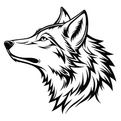 Naklejka premium Black and White Wolf Head Illustration, Animal Profile Artwork, Canine Mammal Design