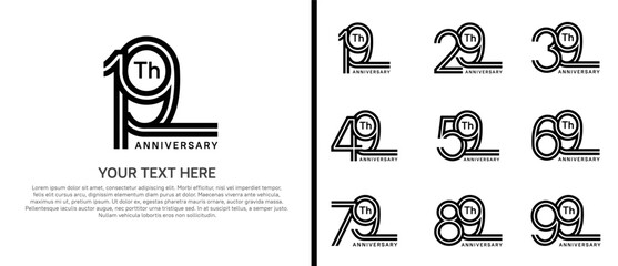 logo anniversary set. black color double line on white background for special event