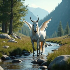 Obraz premium a white horse with horns and wings