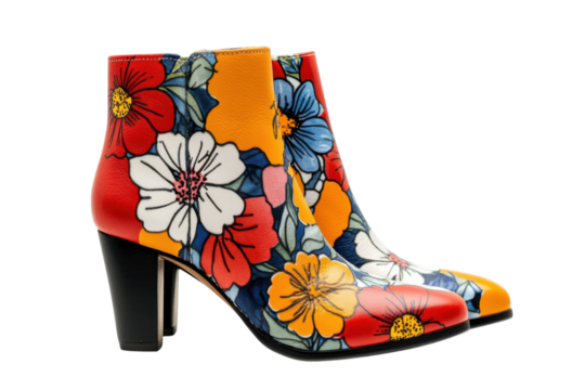 Vibrant floral ankle boots a bold fashion statement featuring red orange blue white flowers Stylish