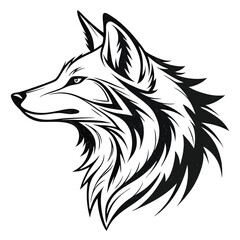 Striking Wolf Head Profile, Tribal Style, Black and White Illustration, Minimalist Design
