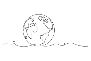 Minimalist One Line Earth Globe – Vector World Map Concept for Global, Eco, and Education Themes