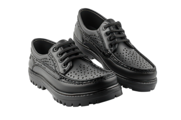 Stylish black leather shoes perforated detail rugged sole perfect for everyday wear showcasing