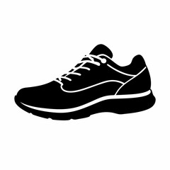 Silhouette of a pair of athletic shoes or sneakers isolated on white background