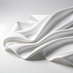 elegant white fabric floating at a tilted angle on white background
