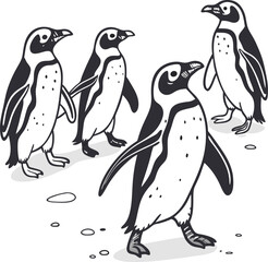Penguin group on white background vector art silhouette illustration
