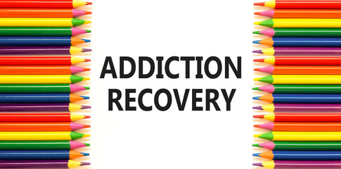 Addiction recovery symbol. Concept words Addiction recovery on beautiful white paper. Colored...