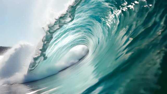 Powerful blue ocean wave under clear sunny sky. - Powered by Adobe
