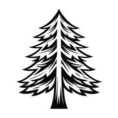 Evergreen Tree Silhouette, Conifer, Isolated on White, Minimalist, Simple Design