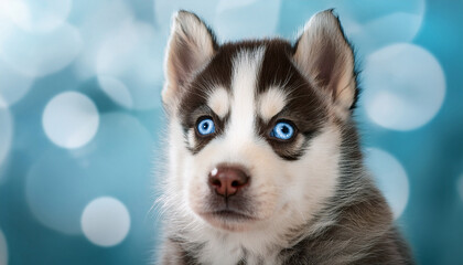 Fototapeta premium portrait of cute blue eyed husky puppy
