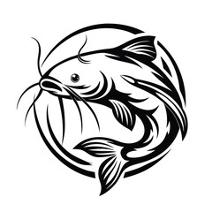 Obraz premium Minimalist Catfish in Circle Black and White Silhouette Aquatic Creature 80 character