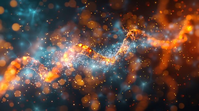 Abstract concept of neurochemical cascade one signal triggering a chain reaction of glowing particle releases Clean