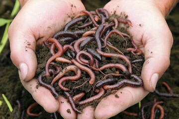 Hands holding earthworms for organic composting and sustainable gardening