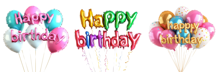 Colorful party balloons Happy Birthday isolated on transparent background