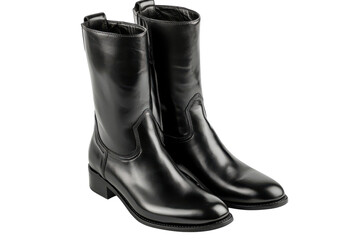 Elegant black leather boots stylish mid calf design subtle stitching detail clean studio shot on