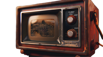 A close up shot of a vintage television with knobs and a screen showing static and grid lines 