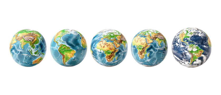 Pack of Globe Against Transparent Background for Travel Branding, Global Marketing, or Educational Projects