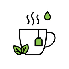 Detox Tea Icon: Illustrative Green Cup with Steaming Herbal Tea  